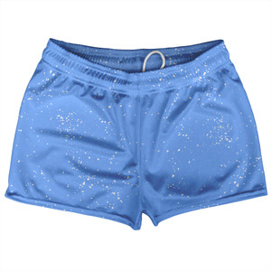Splatter Shorty Short Gym Shorts 2.5" Inseam Made In USA - Carolina Blue and White Splatter Shorty Short Gym Shorts 2.5" Inseam Made In USA - Carolina Blue and White