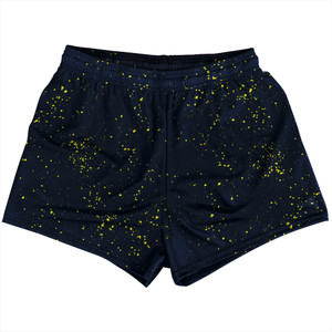 Splatter Womens & Girls Sport Shorts End Made In USA - Blue Navy and Yellow Bright Splatter Womens & Girls Sport Shorts End Made In USA - Blue Navy and Yellow Bright