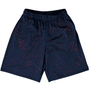 Splatter Basketball Practice Shorts Made In USA - Blue Navy and Red Dark Splatter Basketball Practice Shorts Made In USA - Blue Navy and Red Dark