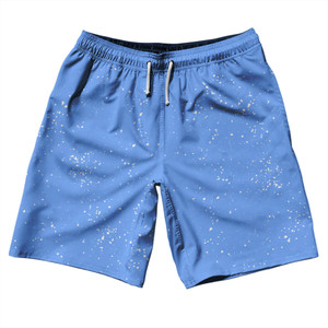 Splatter 10" Swim Shorts Made in USA - Carolina Blue and White