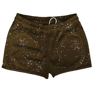 Splatter Shorty Short Gym Shorts 2.5" Inseam Made In USA - Brown and White Splatter Shorty Short Gym Shorts 2.5" Inseam Made In USA - Brown and White