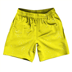 Splatter Athletic Running Fitness Exercise Shorts 7" Inseam Shorts Made In USA - Yellow Bright and White Splatter Athletic Running Fitness Exercise Shorts 7" Inseam Shorts Made In USA - Yellow Bright and White