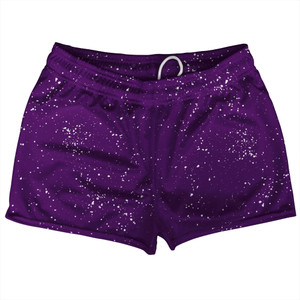 Splatter Shorty Short Gym Shorts 2.5" Inseam Made In USA - Purple Medium and White Splatter Shorty Short Gym Shorts 2.5" Inseam Made In USA - Purple Medium and White