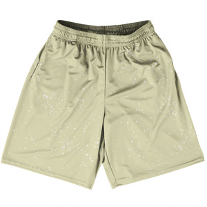 Splatter Basketball Practice Shorts Made In USA - Vegas Gold and White Splatter Basketball Practice Shorts Made In USA - Vegas Gold and White