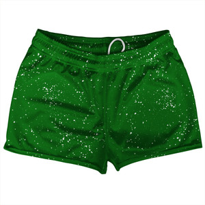 Splatter Shorty Short Gym Shorts 2.5" Inseam Made In USA - Green Kelly and White Splatter Shorty Short Gym Shorts 2.5" Inseam Made In USA - Green Kelly and White