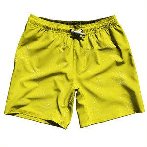 Splatter Swim Shorts 7" Made in USA - Yellow Bright and White Splatter Swim Shorts 7" Made in USA - Yellow Bright and White