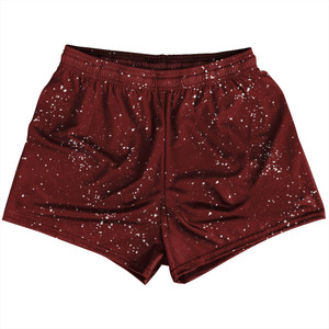 Splatter Womens & Girls Sport Shorts End Made In USA - Red Maroon and White Splatter Womens & Girls Sport Shorts End Made In USA - Red Maroon and White