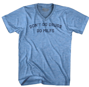 ADULT X-SMALL- Don’t Do Drugs Do Milfs Adult Tri-Blend V-neck T-shirt - Athletic Blue- Final Sale Z481