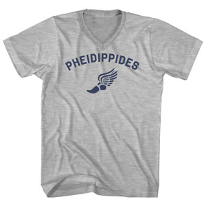 Pheidippides Running Track Winged Foot Adult Cotton V-neck T-shirt - Grey Heather
