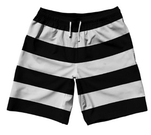 ADULT X-LARGE- Cool Grey & Black Horizontal Stripe 10" Swim Shorts Made in USA - Cool Grey & Black- Final Sale SXL3