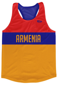 ADULT X-SMALL- Armenia Country Finish Line Running Tank Top Racerback Track and Cross Country Singlet Jersey Made In USA - Red Blue Yellow- Final Sale T3
