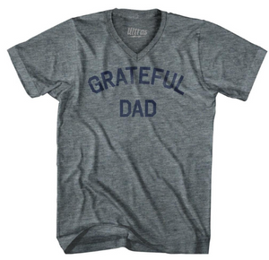 ADULT SMALL- Grateful Dad Adult Tri-Blend V-Neck T-Shirt-Athletic Grey- Final Sale Z4