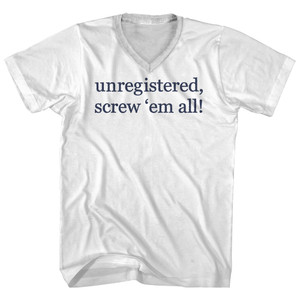 Unregistered, Screw Them All! Rage Font Adult Cotton V-neck T-shirt - White