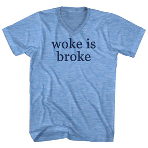 Woke Is Broke Rage Font Adult Tri-Blend V-neck T-shirt - Athletic Blue