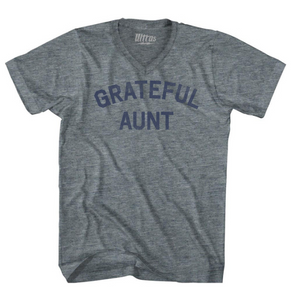 Adult Small - Grateful Aunt Adult Tri-Blend V-neck T-shirt - Athletic Grey - Final Sale Z55