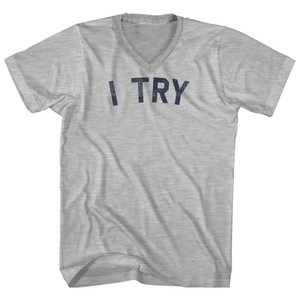 I Try Adult Cotton V-neck T-shirt Grey Heather