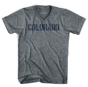 Adult Small - Colorado State Stencil Adult Tri-Blend V-neck Womens T-shirt - Athletic Grey - Final Sale Z44