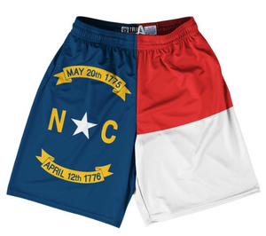 ADULT SMALL- North Carolina US State Flag Lacrosse Shorts Made In USA - Red White- Final Sale ZT82