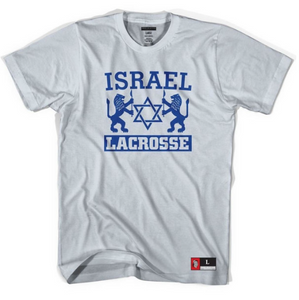 Adult Small - Israel Crest Lacrosse T-shirt - Cool Grey "Two-Tone Blue Print" - Final Sale Z481