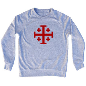 Jerusalem Cross (Red Art) Adult Tri-Blend Sweatshirt - Grey Heather