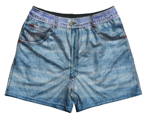 ADULT LARGE- Denim Jorts Rugby Gym Short 5 Inch Inseam With Pockets Made In USA- Final Sale ZT42