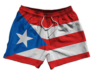 ADULT SMALL- Puerto Rico Country Flag 5" Swim Shorts Made in USA - Blue Red- Final Sale ZT41