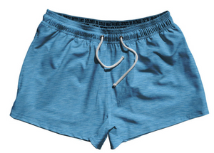 ADULT MEDIUM- Heathered 2.5" Swim Shorts Made in USA - Blue Carolina- Final Sale ZT41