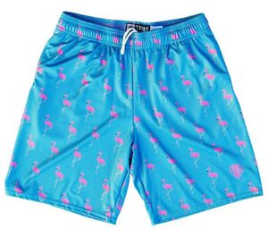 ADULT SMALL- Pink Flamingo Lacrosse Shorts Made in USA - Aqua Blue- Final Sale ZT41