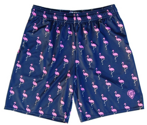 ADULT SMALL- Pink Flamingo Lacrosse Shorts Made in USA - Navy- Final Sale ZT41