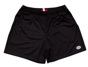 ADULT MEDIUM- Black Ruckus Rugby Gym Short 5 Inch Inseam With Pockets Made In USA - Black- Final Sale ZT41