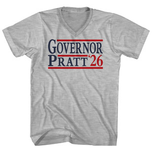Governor Pratt 26 Election Election Two Names And Year Adult Cotton V-Neck T-Shirt - Grey Heather Governor Pratt 26 Election Election Two Names And Year Adult Cotton V-Neck T-Shirt - Grey Heather