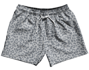 ADULT SMALL- Cheetah Two Tone Cool Grey 5" Swim Shorts Made in USA - Cool Grey- Final Sale ZT82