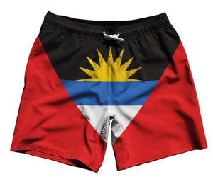 ADULT X-LARGE- Antigua and Barbuda Country Flag 7.5" Swim Shorts Made in USA-Red Blue- Final Sale ZT981