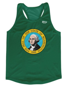 ADULT SMALL- Washington State Flag Running Tank Top Racerback Track and Cross Country Singlet Jersey Made In USA - Green- Final Sale T2