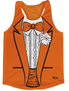 ADULT LARGE- Orange Tuxedo Dumb and Dumber Running Tank Top Racerback Track and Cross Country Singlet Jersey Made In USA - Orange- Final Sale T2