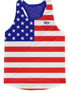 ADULT SMALL- United States Country American Flag Running Tank Top Racerback Track and Cross Country Singlet Jersey Made In USA - Royal Blue- Final Sale T2