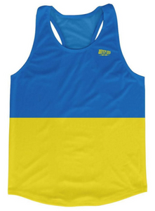 ADULT SMALL- Ukraine Country Flag Running Tank Top Racerback Track and Cross Country Singlet Jersey Made In USA-Blue Yellow- Final Sale T2