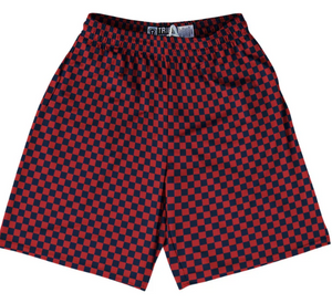 ADULT LARGE- Checkerboard Half Inch Blue Navy and Red Dark Lacrosse Shorts Made In USA- Final Sale ZT981