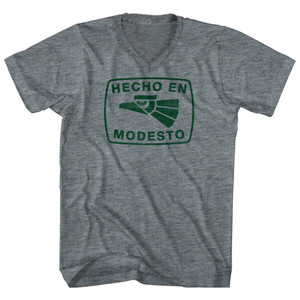 Hecho En Modesto Eagle Adult Tri-Blend V-neck T-shirt - Athletic Grey