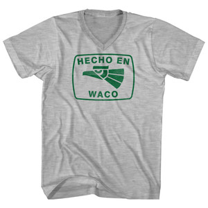 Hecho En Waco Eagle Adult Cotton V-neck T-shirt - Grey Heather