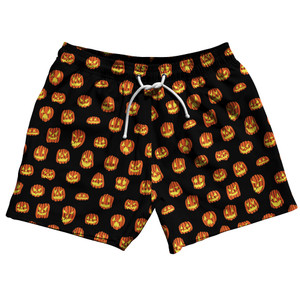 Scary Jack O Lanterns Carved Pumpkins All Over Print Pattern 5" Swim Shorts Made in USA - Black Scary Jack O Lanterns Carved Pumpkins All Over Print Pattern 5" Swim Shorts Made in USA - Black