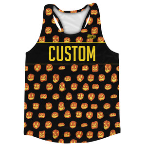Scary Jack O Lanterns Carved Pumpkins All Over Print Pattern Custom Running Racerback Singlet Track Top - Black