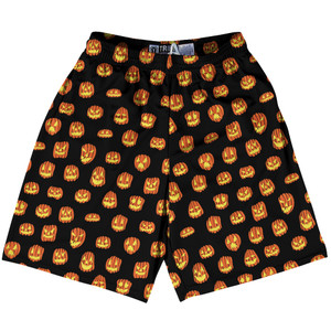 Scary Jack O Lanterns Carved Pumpkins All Over Print Pattern Lacrosse Shorts Made In USA - Black Scary Jack O Lanterns Carved Pumpkins All Over Print Pattern Lacrosse Shorts Made In USA - Black