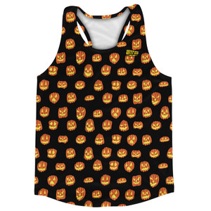 Scary Jack O Lanterns Carved Pumpkins All Over Print Pattern Running Racerback Singlet Track Top - Black Scary Jack O Lanterns Carved Pumpkins All Over Print Pattern Running Racerback Singlet Track Top - Black