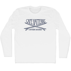 Cape Hatteras Surf Break Crossed Surf Board Surfing Destination Adult Cotton Long Sleeve T-Shirt - White