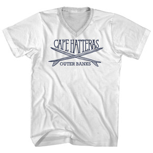 Cape Hatteras Surf Break Crossed Surf Board Surfing Destination Adult Cotton V-Neck T-Shirt - White