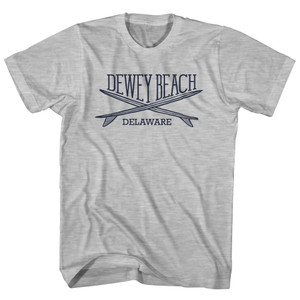 Dewey Beach Surf Break Crossed Surf Board Surfing Destination Womens Cotton Junior Cut T-Shirt - Grey Heather