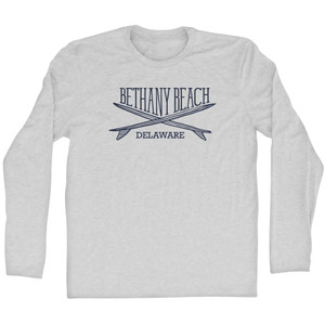 Bethany Beach Surf Break Crossed Surf Board Surfing Destination Adult Cotton Long Sleeve T-Shirt - Grey Heather