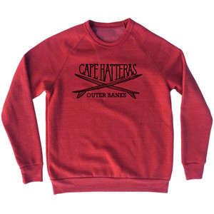 Cape Hatteras Surf Break Crossed Surf Board Surfing Destination Adult Tri-Blend Sweatshirt - Red Heather