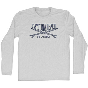 Daytona Beach Surf Break Crossed Surf Board Surfing Destination Adult Cotton Long Sleeve T-Shirt - Grey Heather